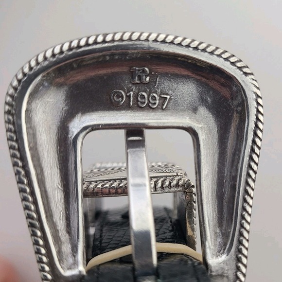 Vtg Italian Calfskin Western Belt Size 48 Black Leather Engraved Buckle 1997 - Picture 6 of 6